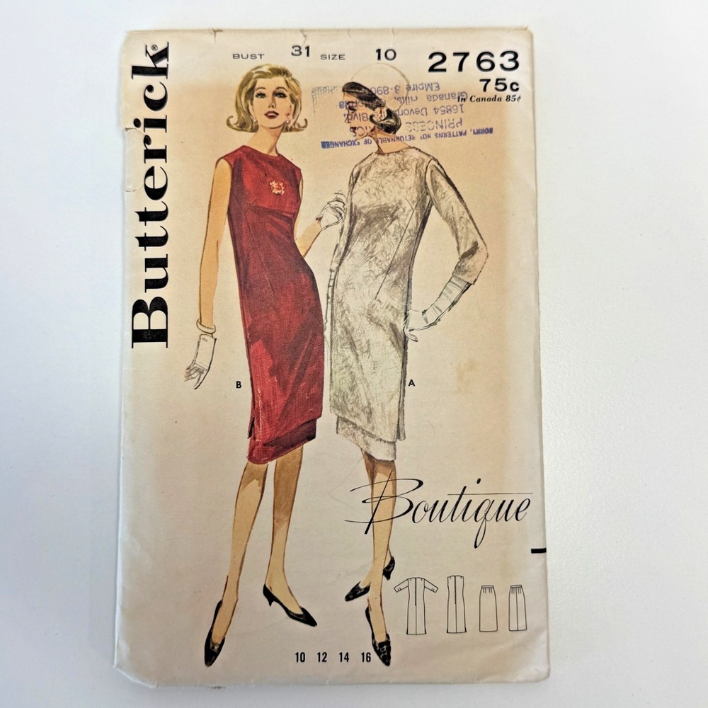 BUTTERICK 2763 Sewing Semi-fit Tunic & Skirt Pattern Sz 10 Boutique Cut 1950's‎